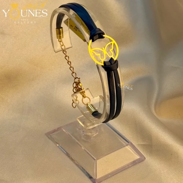 دستبند طلا چرم دولاین پروانه بزرگ